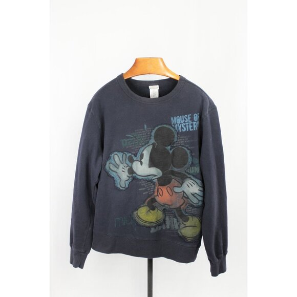DISNEY Navy Mickey Mouse "Mouse of Mystery" Cotton Fleece Sweatshirt, Size L - Picture 1 of 12
